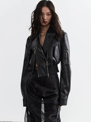 Minimalist Zipper-Slit Faux Leather Bomber Jacket – Casual Goth Street Style-SimpleModerne