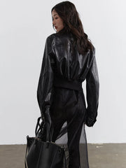 Minimalist Zipper-Slit Faux Leather Bomber Jacket – Casual Goth Street Style-SimpleModerne