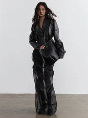 Minimalist Zipper-Slit Faux Leather Bomber Jacket – Casual Goth Street Style-SimpleModerne