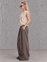 Mocha Structured Extra Wide-Leg Trousers