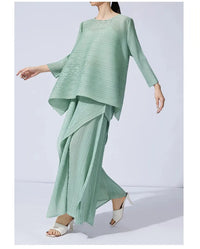 Mint Draped Pleated Capri Trousers-SimpleModerne