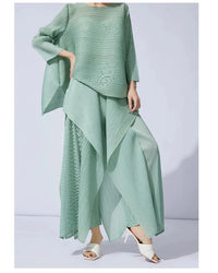 Mint Draped Pleated Capri Trousers-SimpleModerne