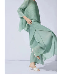 Mint Draped Pleated Capri Trousers-SimpleModerne