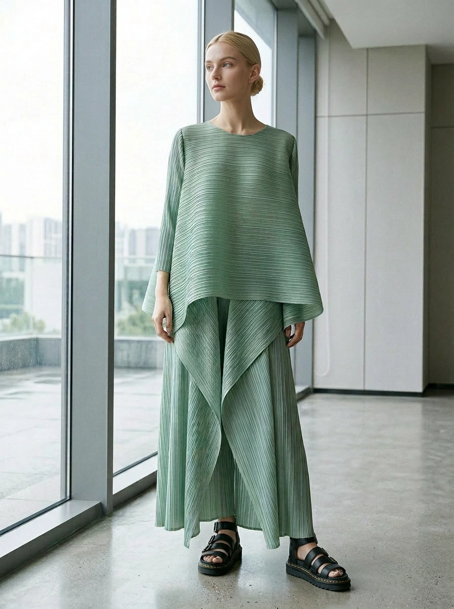 Mint Draped Pleated Capri Trousers-SimpleModerne