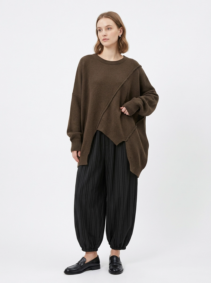 Mocha Brown Asymmetrical Oversized Sweater-SimpleModerne