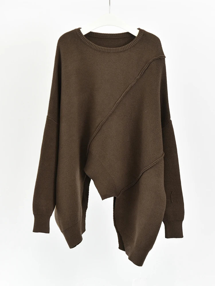 Mocha Brown Asymmetrical Oversized Sweater-SimpleModerne