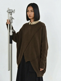 Mocha Brown Asymmetrical Oversized Sweater-SimpleModerne