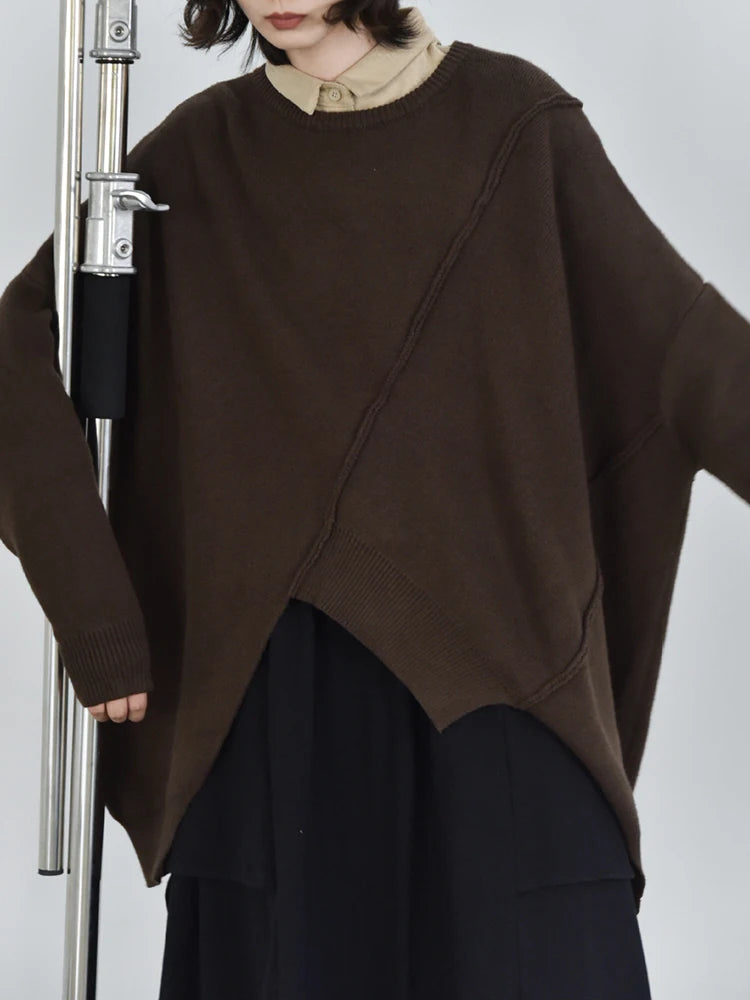 Mocha Brown Asymmetrical Oversized Sweater-SimpleModerne