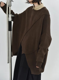 Mocha Brown Asymmetrical Oversized Sweater-SimpleModerne
