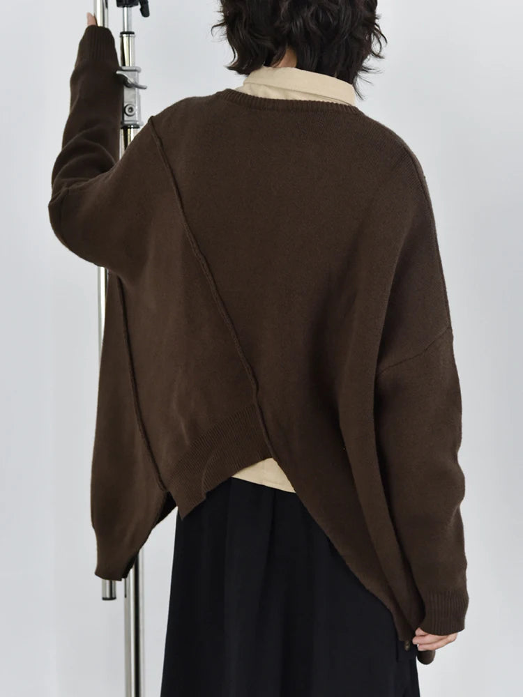 Mocha Brown Asymmetrical Oversized Sweater-SimpleModerne