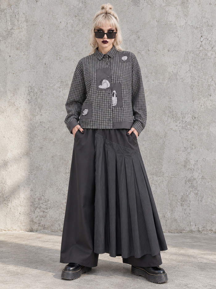 Black Pleated Overlay Trousers | Alternative Wide-Leg Pants