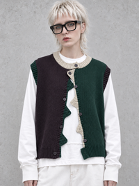 Asymmetric Two-Tone Knitted Vest-SimpleModerne