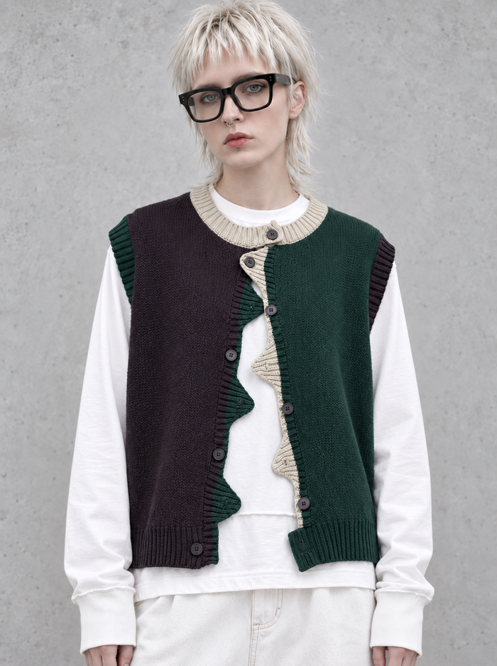 Asymmetric Two-Tone Knitted Vest