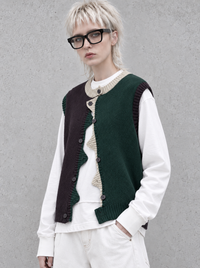 Asymmetric Two-Tone Knitted Vest-SimpleModerne