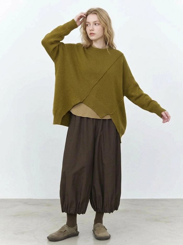 Mustard Asymmetrical Oversized Sweater-SimpleModerne