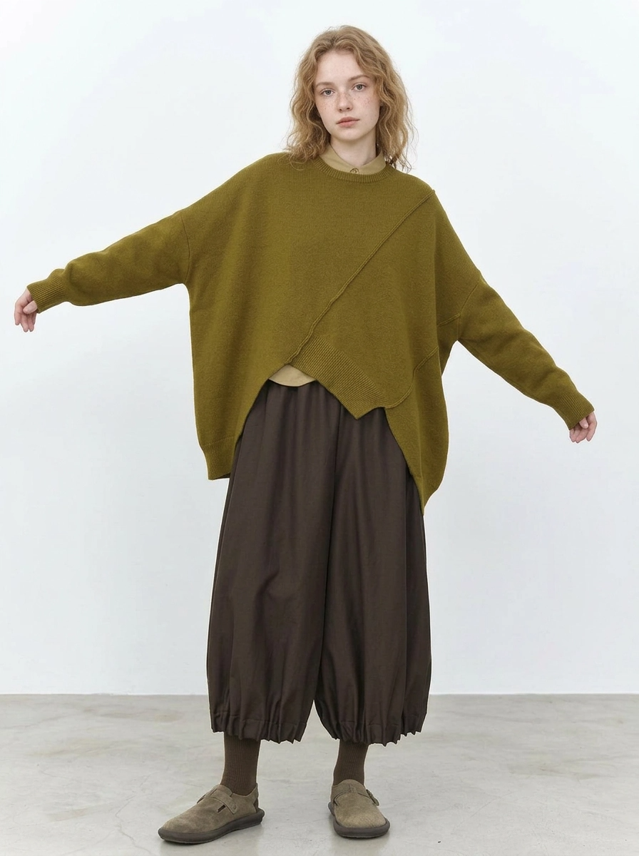 Cocoa Balloon Cropped Trousers – Relaxed Minimalist Volume Pants-SimpleModerne