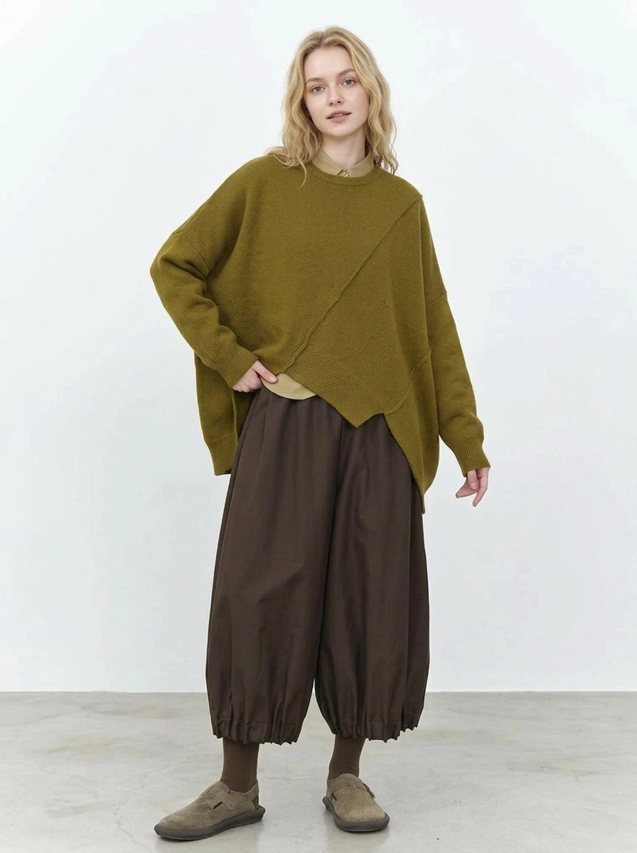 Cocoa Balloon Cropped Trousers – Relaxed Minimalist Volume Pants-SimpleModerne