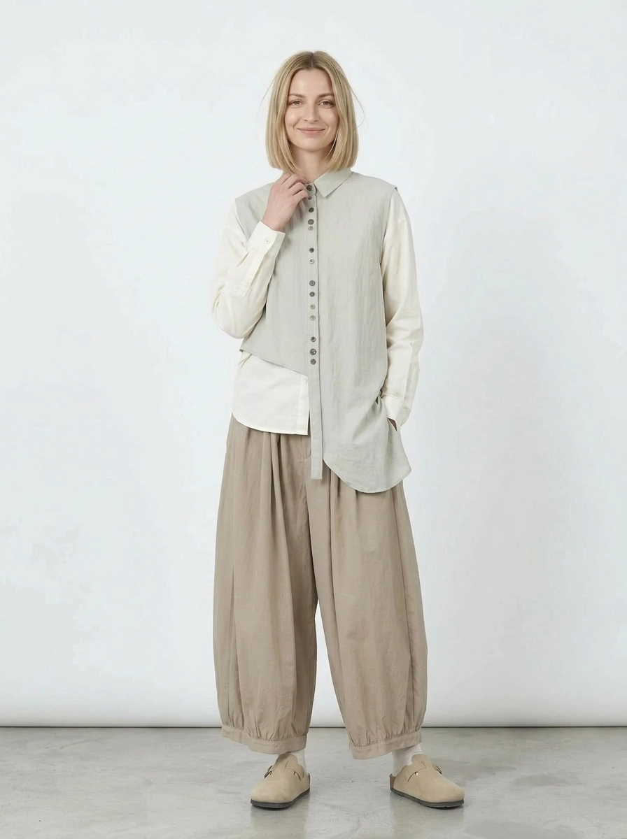 Natural Asymmetrical Button Vest-SimpleModerne