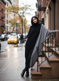 Oversized Knit Pullover Dress – Colorblock Black & Grey | Casual Minimal Goth-SimpleModerne