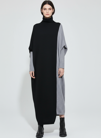 Oversized Knit Pullover Dress – Colorblock Black & Grey | Casual Minimal Goth-SimpleModerne