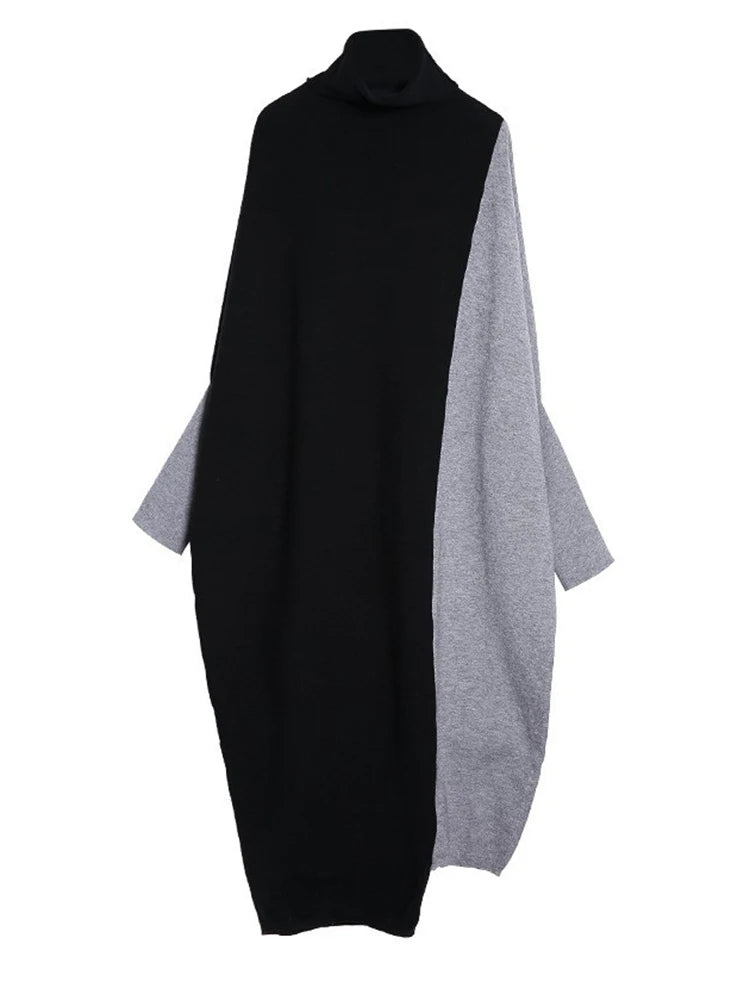 Oversized Knit Pullover Dress – Colorblock Black & Grey | Casual Minimal Goth-SimpleModerne