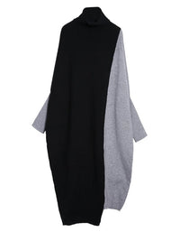 Oversized Knit Pullover Dress – Colorblock Black & Grey | Casual Minimal Goth-SimpleModerne