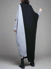 Oversized Knit Pullover Dress – Colorblock Black & Grey | Casual Minimal Goth-SimpleModerne