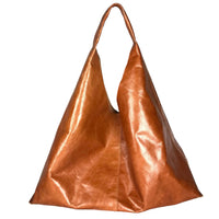 Oversized Vintage Cowhide Shopper – Handmade Leather Tote with Canvas Pouch (Cognac Brown)-SimpleModerne