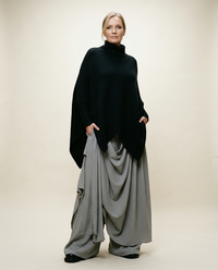 Draped Layered Wide-Leg Trousers – Soft Lightweight Fabric in Mist Grey & Black-SimpleModerne