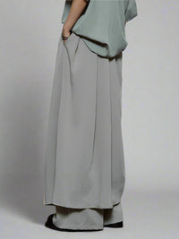 Draped Layered Wide-Leg Trousers – Soft Lightweight Fabric in Mist Grey & Black-SimpleModerne