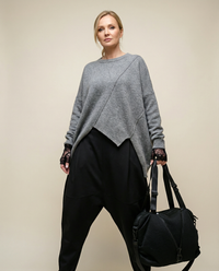 Asymmetrical Hem Oversized Knit Sweater – Gray | Casual Minimal Goth-SimpleModerne
