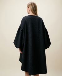 Oversized Lantern Sleeve Dress with Asymmetrical Hemline – Gothic Inspired Minimalism-SimpleModerne