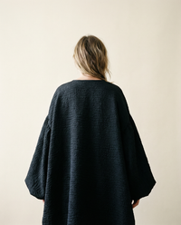 Oversized Lantern Sleeve Dress with Asymmetrical Hemline – Gothic Inspired Minimalism-SimpleModerne