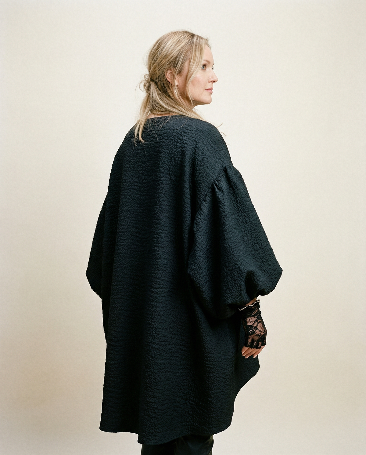 Oversized Lantern Sleeve Dress with Asymmetrical Hemline – Gothic Inspired Minimalism-SimpleModerne