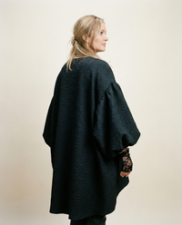 Oversized Lantern Sleeve Dress with Asymmetrical Hemline – Gothic Inspired Minimalism-SimpleModerne