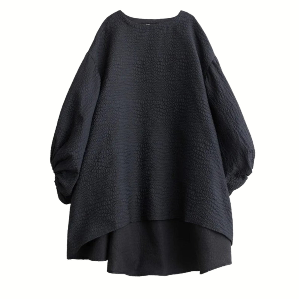 Oversized Lantern Sleeve Dress with Asymmetrical Hemline – Gothic Inspired Minimalism-SimpleModerne