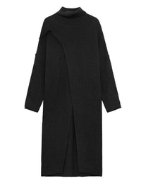 Asymmetrical Split Turtleneck Pullover - Oversized Fit, Cozy Winter Essential-SimpleModerne