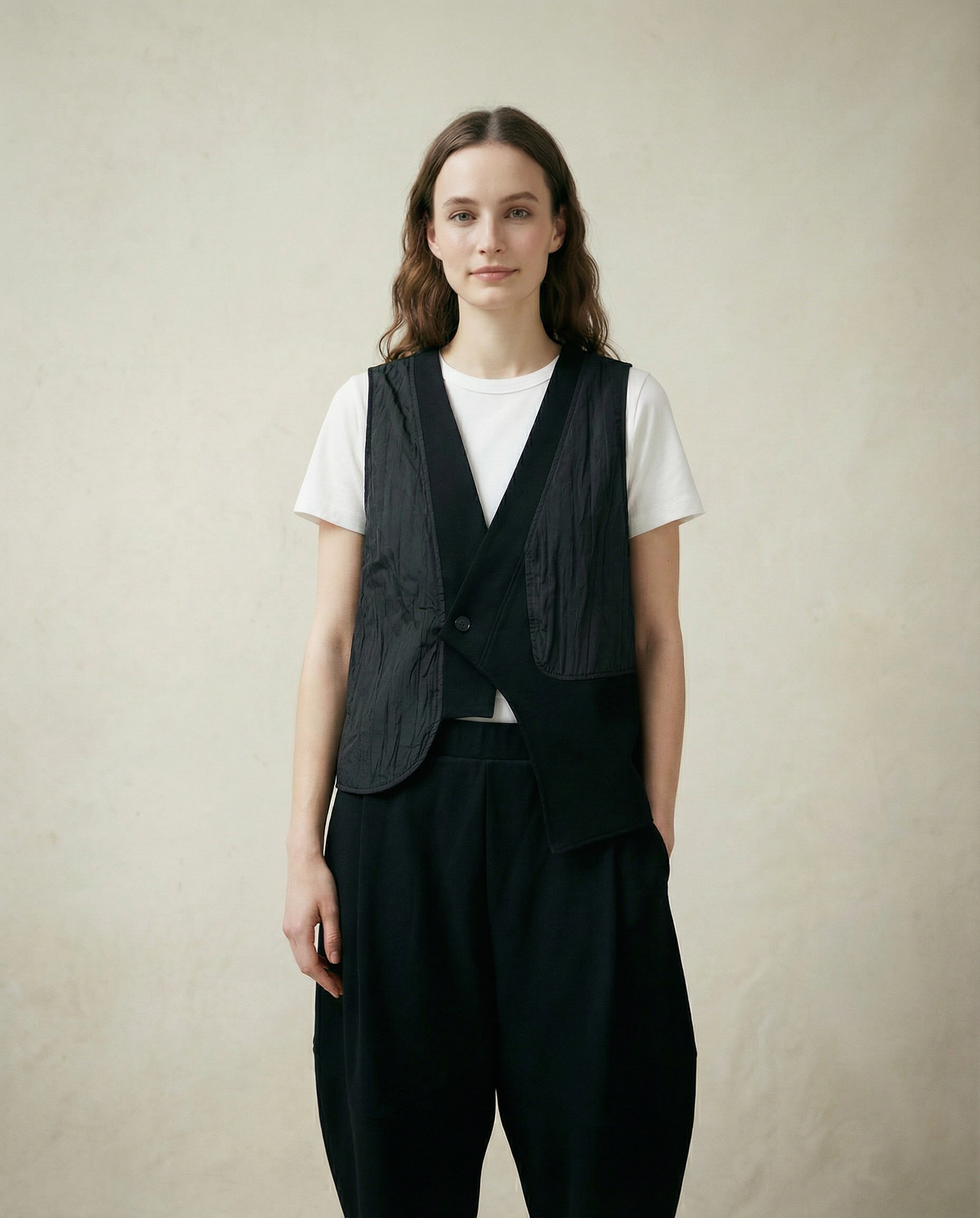 One-Button Asymmetrical Vest - Relaxed Fit, Modern Layering Piece-SimpleModerne