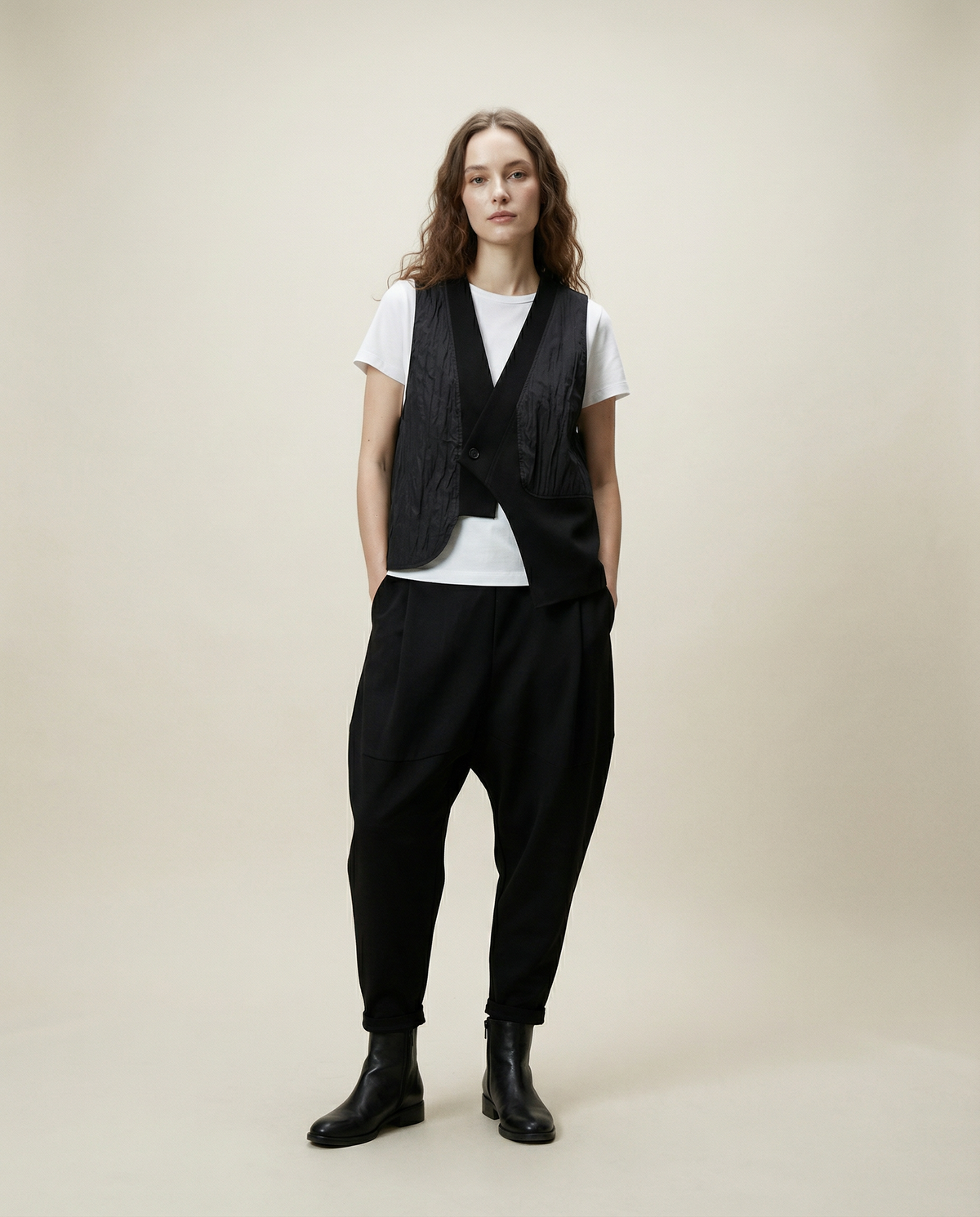 One-Button Asymmetrical Vest - Relaxed Fit, Modern Layering Piece-SimpleModerne
