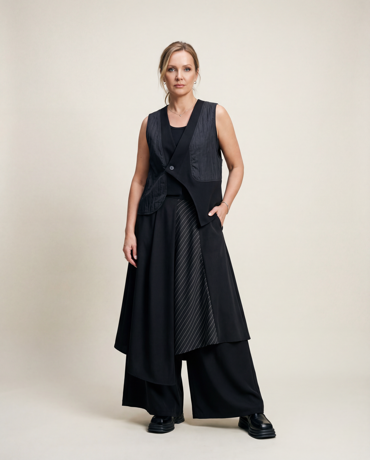 One-Button Asymmetrical Vest - Relaxed Fit, Modern Layering Piece-SimpleModerne