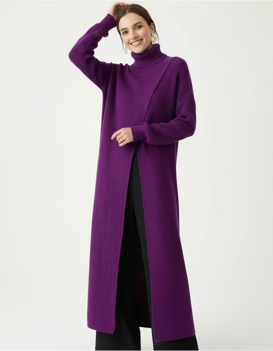 Maxi Split Purple Turtleneck Pullover-SimpleModerne