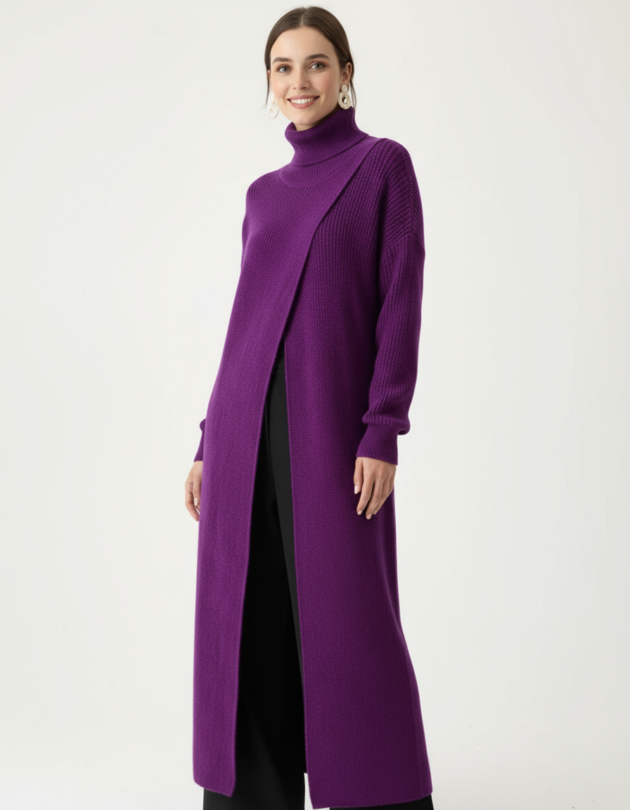 Maxi Split Purple Turtleneck Pullover-SimpleModerne
