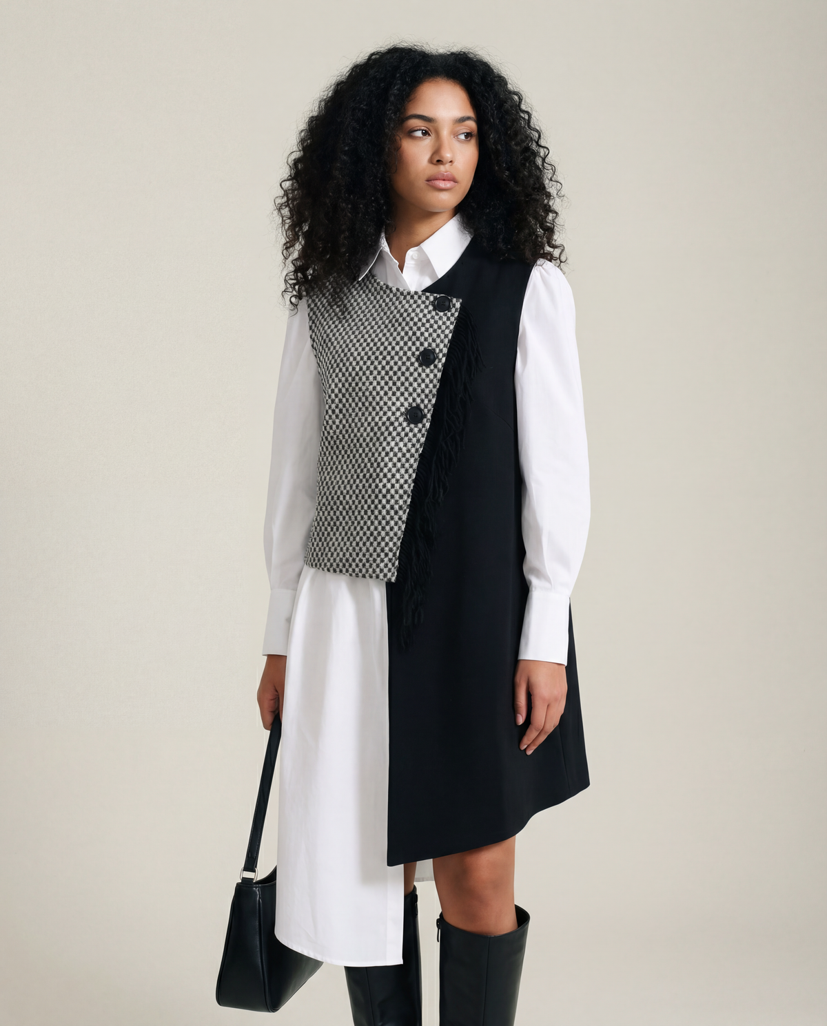 Asymmetrical Patchwork Vest with Fringe Decoration – Edgy Office Style-SimpleModerne