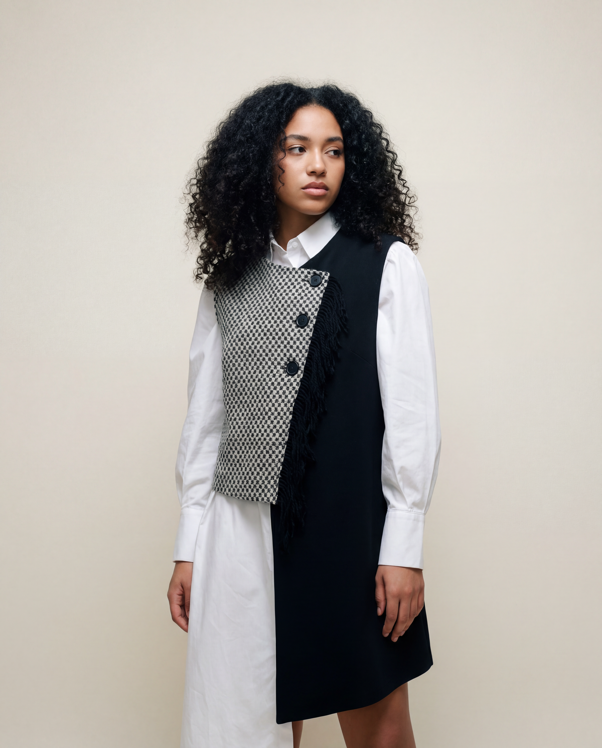 Asymmetrical Patchwork Vest with Fringe Decoration – Edgy Office Style-SimpleModerne
