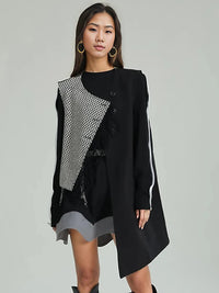 Asymmetrical Patchwork Vest with Fringe Decoration – Edgy Office Style-SimpleModerne