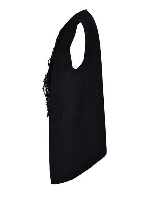 Asymmetrical Patchwork Vest with Fringe Decoration – Edgy Office Style-SimpleModerne