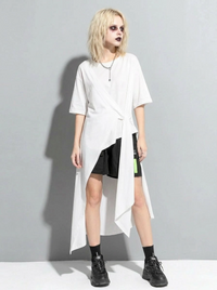 Casual Punk Irregular Design Maxi White Shirt-SimpleModerne