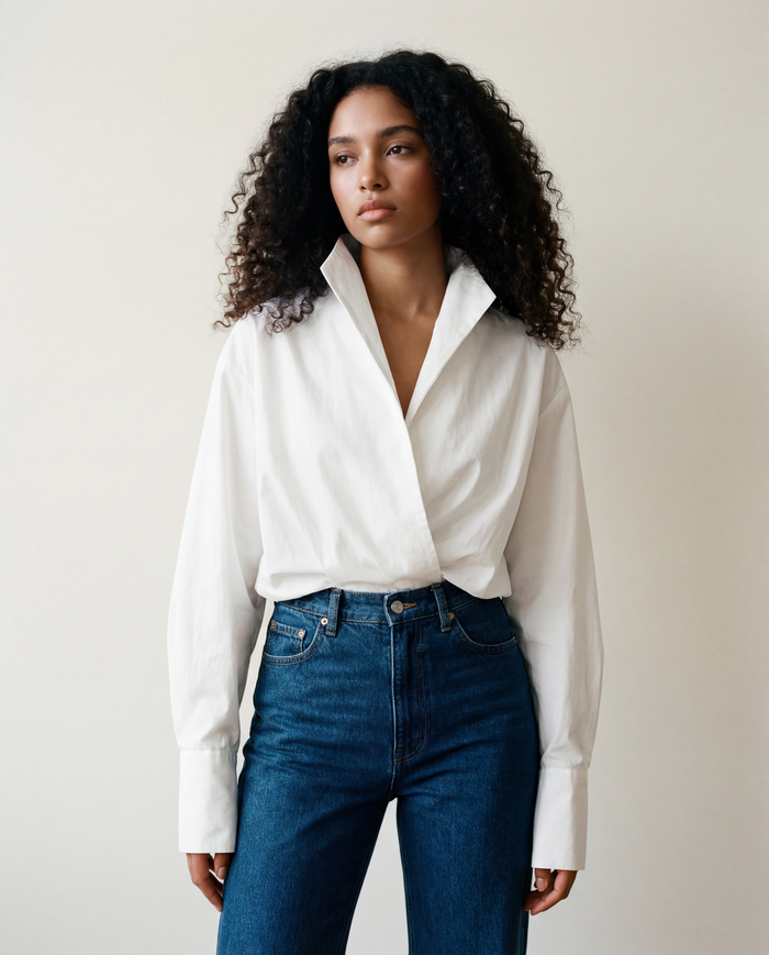 Jazz Up Cropped White Shirt-Blouse-SimpleModerne