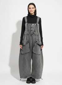 Street Punk Style Oversized Fit Vintage Denim Overalls-SimpleModerne