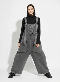 Street Punk Style Oversized Fit Vintage Denim Overalls-SimpleModerne